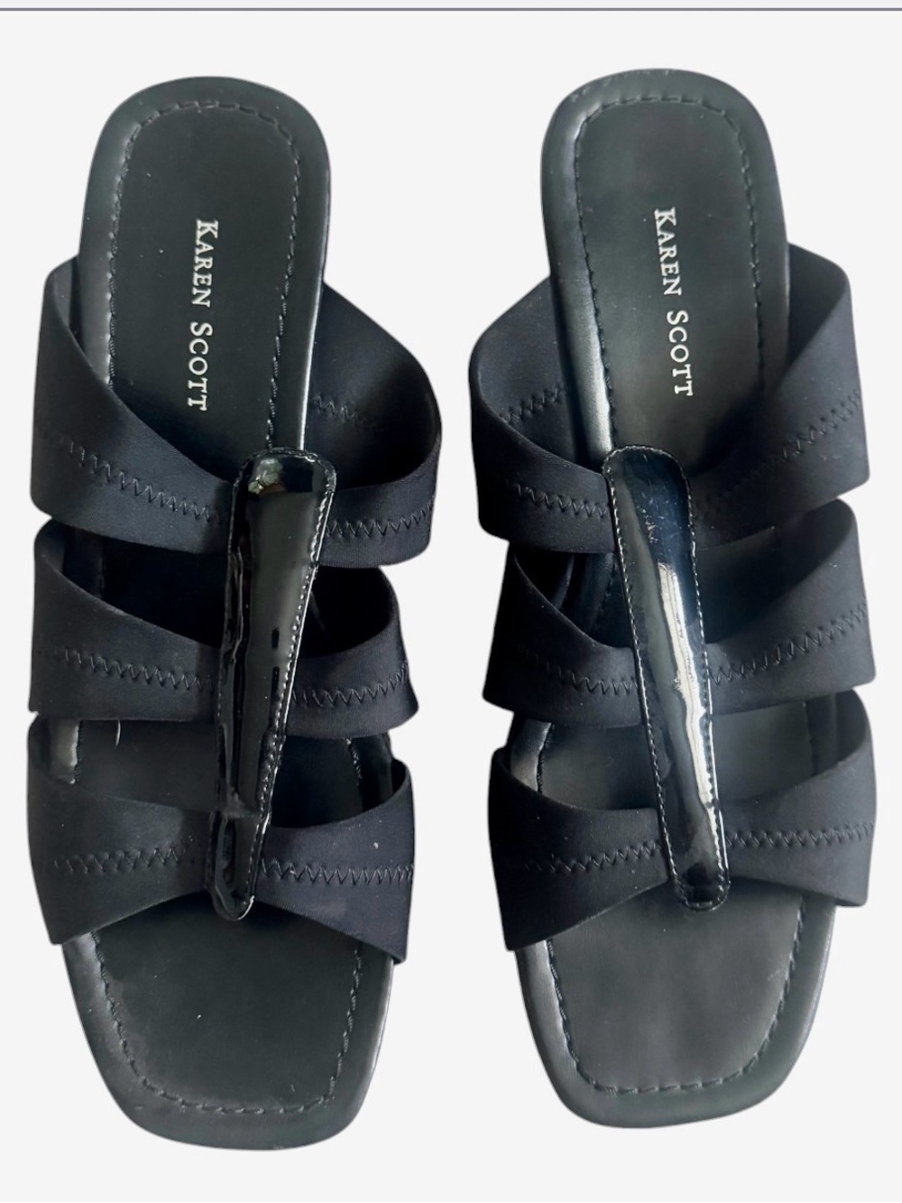 Karen Scott Black Strappy Thong Slide Sandals